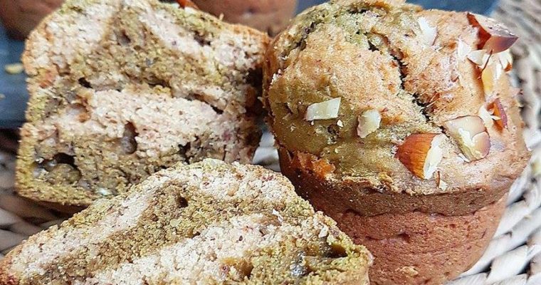 Muffins marbrés thé vert matcha / amandes sans sucres ajoutés, sains et vegan
