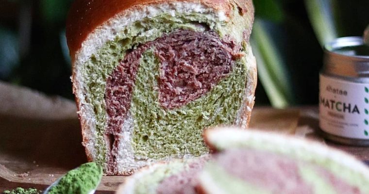 Pain brioché tricolore au lait végétal, cacao, vanille et matcha (vegan)