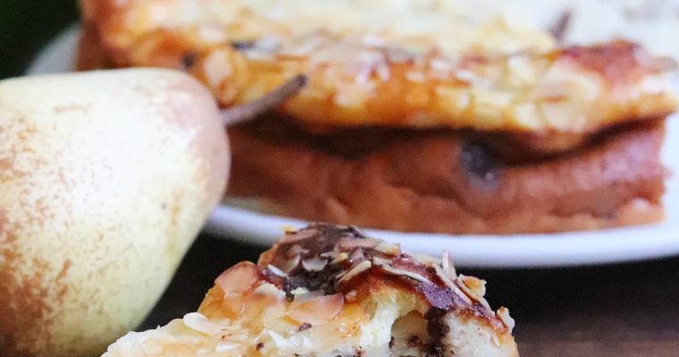 Gâteau flanfoutis au fromage blanc 0%, poires, vanille et chocolat noir, sans gluten ni MG ajoutées