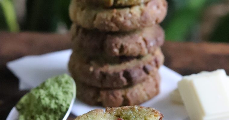Cookies matcha et chocolat blanc vegan et sans gluten. Sans sucres raffinés, sans MG ajoutées